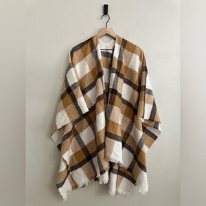 Old Navy tan and brown plaid scarf poncho, one size, new with tags